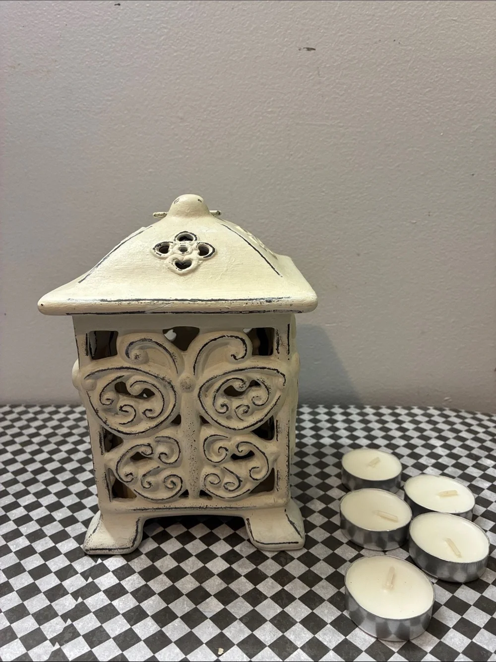 Cream Decorative Metal Tea Light Lantern - Home Accents
